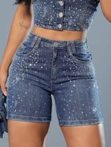 Bermuda com Detalhes de Pedrarias PitBull Jeans 88987 COR:AZUL MÉDIOTAMANHO:44 Bermuda com Detalhes de Pedrarias PitBull Jeans 88987 COR:AZUL MÉDIOTAMANHO:44