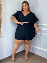 Bermuda com Laço e Elastico na cintura e Cropped em Duna Plus Size