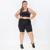 Bermuda Cós Largo Preto com Bolso na Lateral