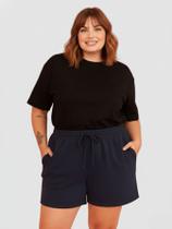 Bermuda de Moletom Plus Size Feminino Azul Marinho Shorts de Moletom Plus Size Bermuda de Mulher Bermuda de Moletom Plus Size Feminino Azul Marinho Shorts de Moletom Plus Size Bermuda de Mulher