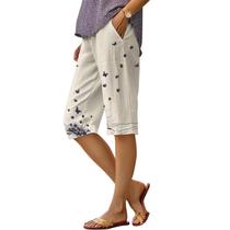 Bermuda DMOYALA com estampa floral de linho para mulheres 3GG