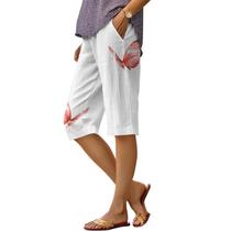 Bermuda DMOYALA com estampa floral de linho para mulheres Bermuda DMOYALA com estampa floral de linho para mulheres