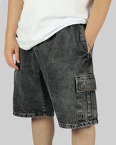 Bermuda DR7 Street Jeans Estonada Cargo No Corre - Preta Bermuda DR7 Street Jeans Estonada Cargo No Corre - Preta