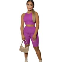 Bermuda E Cropped Biker Plus Size Malha Canelada Modinha