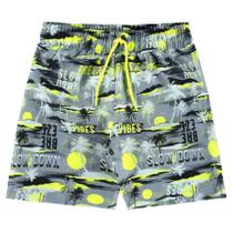 Bermuda em Microfibra Infantil Masculina Cinza Neon Abstrato Quimby
