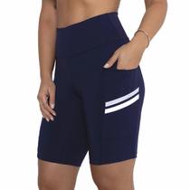 Bermuda feminina academia ciclista fitness cós alto com bolso short ciclismo corrida suplex liso