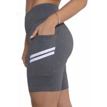 Bermuda feminina academia ciclista fitness cós alto com bolso short ciclismo corrida suplex liso