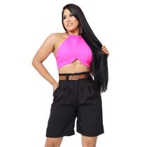 Bermuda Feminina Alfaiataria Linho Shorts Social Cinto Bolso Bermuda Feminina Alfaiataria Linho Shorts Social Cinto Bolso