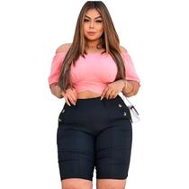 Bermuda Feminina Bengaline Plus Size Lycra 42 Ao 52 Com Botões