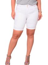 Bermuda Feminina, Branca, Com Elastano, Plus Size, Até 50