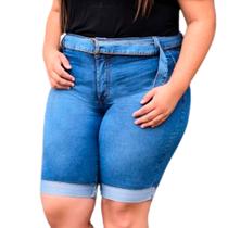 Bermuda Feminina Ciclista, Plus Size, Jeans Com Elastano