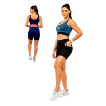 Bermuda Feminina Ciclista Suplex Proteção UV50+ Ref. 597012 Cor:Preto/AzulTamanho:P