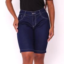 Bermuda Feminina Ciclista Tecido Jeans com Elastano Cintura Alta