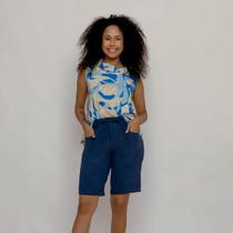 Bermuda Feminina Fortaleza Tecido Linhão Com Cinto em Tecido e Zíper