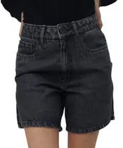 Bermuda Feminina Jeans Lycra com Fenda Preto