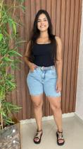 Bermuda Feminina Jeans Meia Coxa Com Barra Feita Bermuda Feminina Jeans Meia Coxa Com Barra Feita