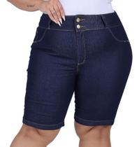 Bermuda Feminina Jeans Plus Size Ciclista Com Lycra Levanta Bumbum