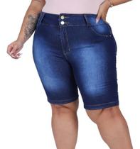 Bermuda Feminina Jeans Plus Size Ciclista Com Lycra Levanta Bumbum