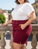 Bermuda Feminina Malha Crepe Social Acima Do Joelho Moda Plus Size Bastante Elasticidade