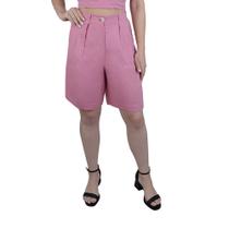 Bermuda Feminina Parado no Ar Linho Plus Size Rosa - 850 Bermuda Feminina Parado no Ar Linho Plus Size Rosa - 850