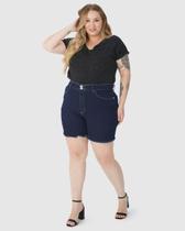 Bermuda Feminina Plus Size Comfort Barra Desfiada Em Jeans Com Elastano Bermuda Feminina Plus Size Comfort Barra Desfiada Em Jeans Com Elastano