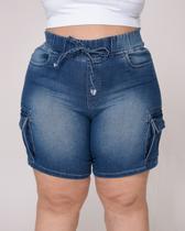 Bermuda Feminina Plus Size Jeans Meia Coxa Cintura Média