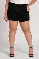 Bermuda Feminina Plus Size Moletinho Cós Alto Aplique Botões - Serena Bermuda Feminina Plus Size Moletinho Cós Alto Aplique Botões - Serena