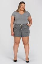 Bermuda Feminina Plus Size Moletinho Cós Largo Bolsos Frente Cordão Fake - Serena