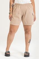 Bermuda Feminina Plus Size Sarja Estonada Bolso Cargo Elástico Cintura - Serena