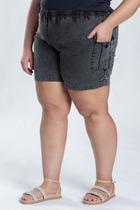 Bermuda Feminina Plus Size Sarja Estonada Bolso Cargo Elástico Cintura - Serena