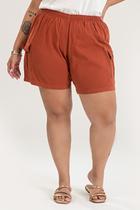 Bermuda Feminina Plus Size Sarja Estonada Bolso Cargo Elástico Cintura - Serena