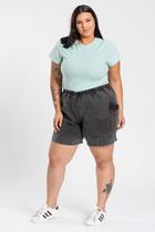 Bermuda Feminina Plus Size Sarja Estonada Bolso Cargo Elástico Cintura - Serena