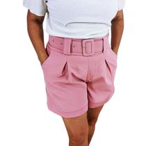 Bermuda Feminina Short Com Cinto Funcional Cintura Media Bolsos Laterais