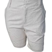 Bermuda Feminina Social de Linho com Elastano Corte Alfaiataria Plus Size Cor Areia Raio de Luz