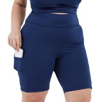 Bermuda feminina suplex shorts com bolso lateral plus size 3039a