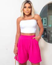 Bermuda Feminina Tecido Duna C/ Elastico E Bolso Cintura Alta