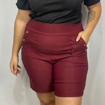 Bermuda Feminino Plus Size Short Bengaline Short Liso Short Pérolas no Bolso