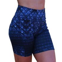 Bermuda fitness cós alto meia coxa com bolso estampa azul