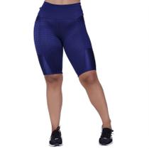 Bermuda Fitness Feminina Bolso Cós Alto Cirre Textura Brilho Orbis - M, AZUL BIC Bermuda Fitness Feminina Bolso Cós Alto Cirre Textura Brilho Orbis - M, AZUL BIC