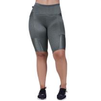 Bermuda Fitness Feminina Bolso Cós Alto Cirre Textura Brilho Orbis - M, Verde