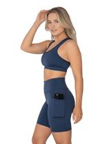 Bermuda Fitness Feminina Com Bolsos Laterais Para Celular Cor:Azul MarinhoTamanho:G