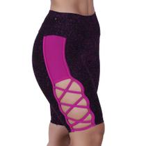 Bermuda Fitness Feminina Poliamida Degrade Tiras Trançadas na Lateral Orbis - ROSA PINK, M
