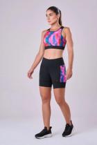 Bermuda grit bossa 3 bolsos 15cm preto/estampa festival Bermuda grit bossa 3 bolsos 15cm preto/estampa festival