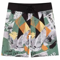 Bermuda Infantil Masculina Verde Radical Praia Verão Menino Dia a Dia Confortável Diversão Malwee