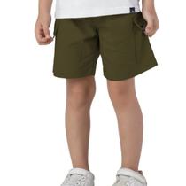 Bermuda Infantil Menino Bolso Cargo Sarja Lisa Verde Militar