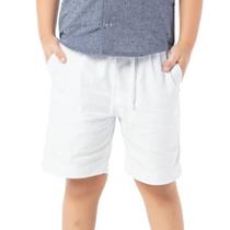 Bermuda Infantil Menino Lisa Sarja Branca Elástico Com Bolso