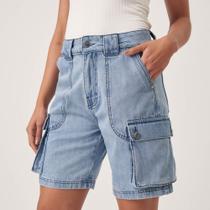 Bermuda Jeans Bolso Fole Cargo Azul Claro Bermuda Jeans Bolso Fole Cargo Azul Claro