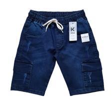 Bermuda Jeans Cargo Masculina Bolso Lateral Juvenil 10 A 16 (5060)
