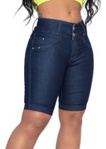 Bermuda Jeans Ciclista Escura Feminina Cós Intermediário Lycra elastano Boa e Barato