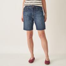 Bermuda Jeans Cintura Alta com Barra Desfeita